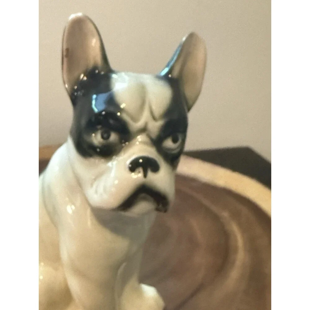 Vintage French Bulldog Statue Black & White 7 1/2” Tall
